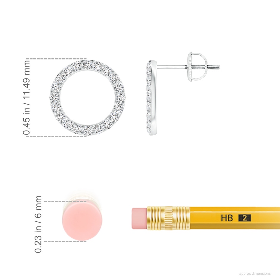 1.4mm HSI2 Diamond Open Circle Stud Earrings in White Gold ruler