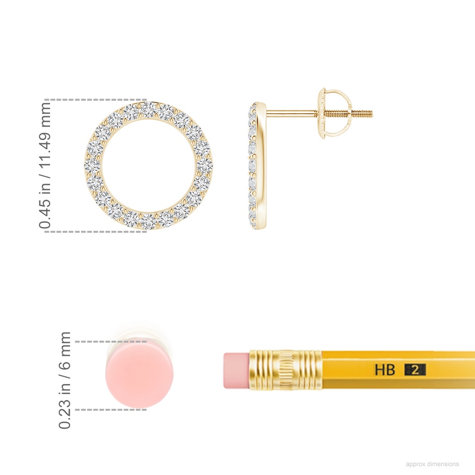 1.4mm HSI2 Diamond Open Circle Stud Earrings in Yellow Gold ruler