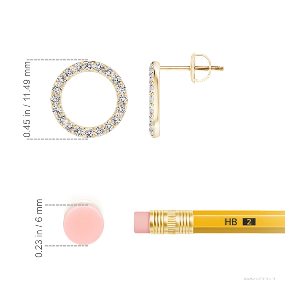 1.4mm IJI1I2 Diamond Open Circle Stud Earrings in 18K Yellow Gold ruler