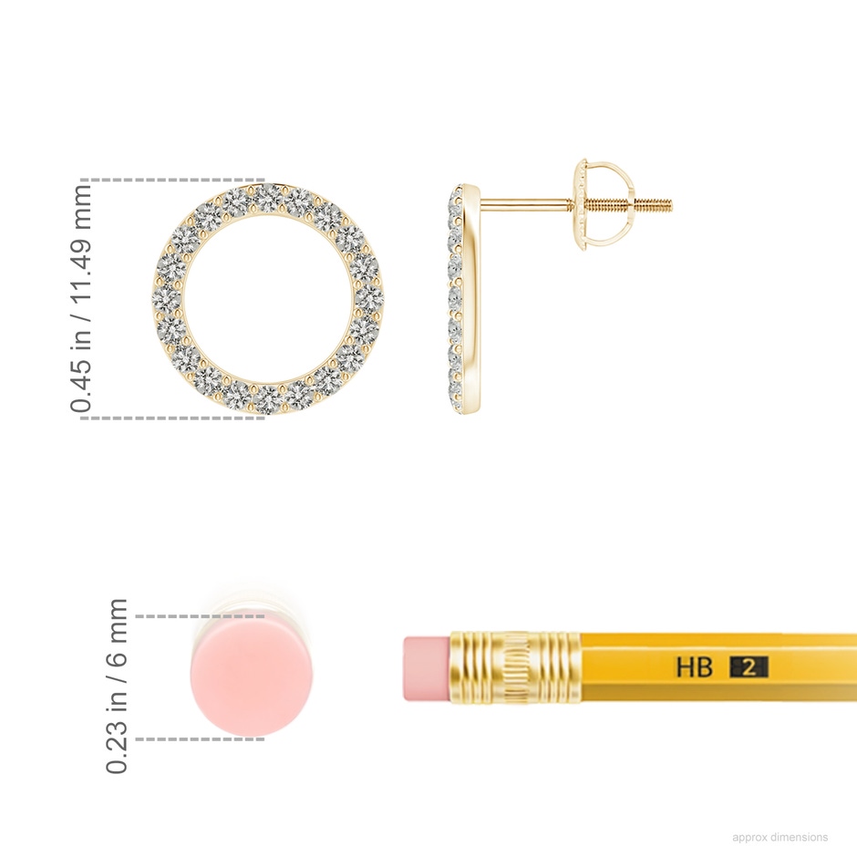 1.4mm KI3 Diamond Open Circle Stud Earrings in Yellow Gold ruler