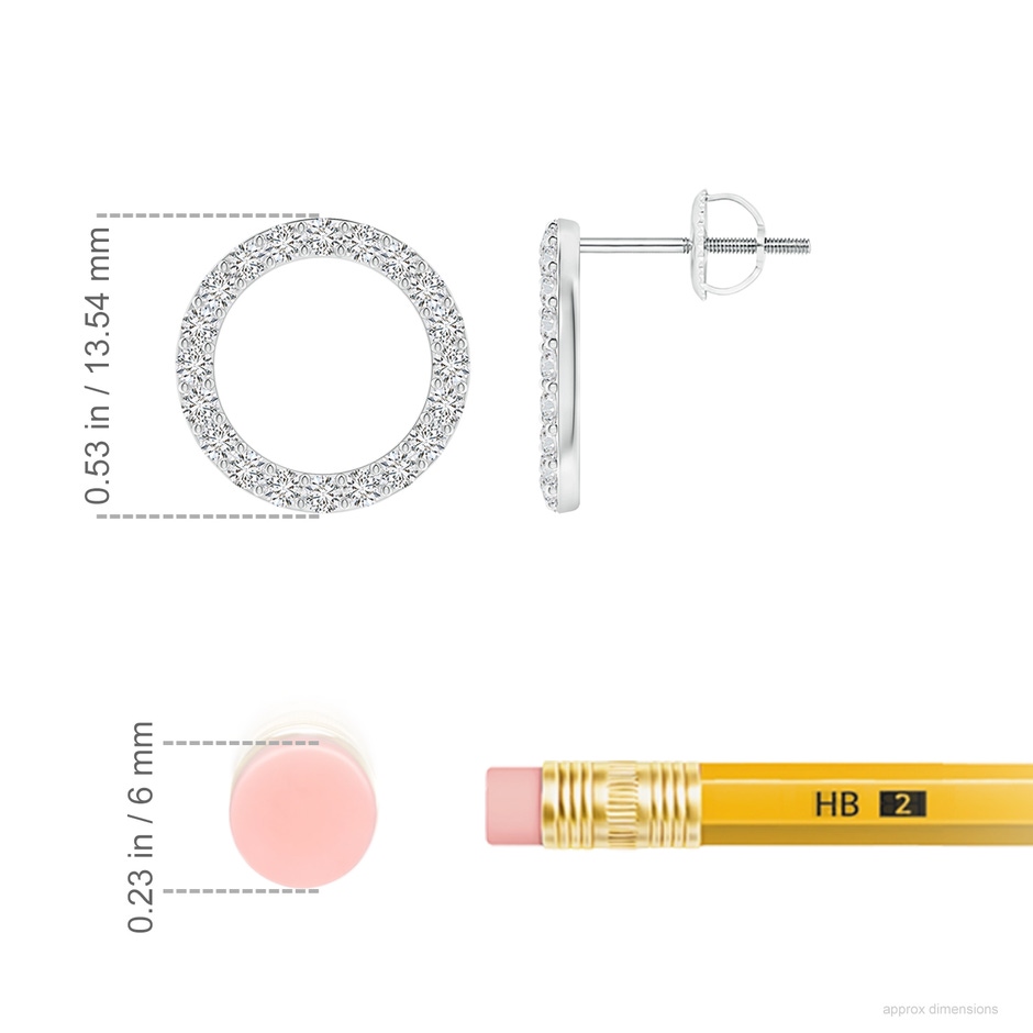 1.65mm HSI2 Diamond Open Circle Stud Earrings in White Gold ruler