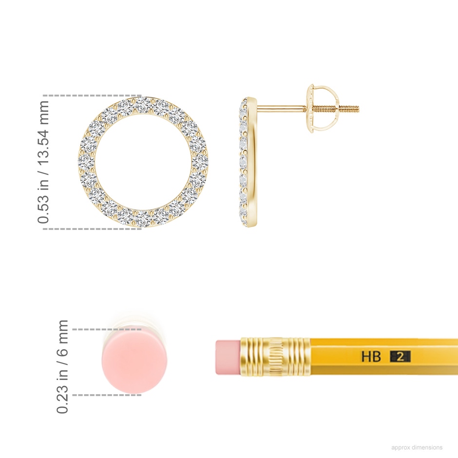 1.65mm HSI2 Diamond Open Circle Stud Earrings in Yellow Gold ruler