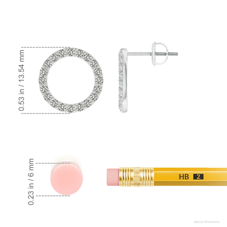 1.65mm KI3 Diamond Open Circle Stud Earrings in White Gold ruler