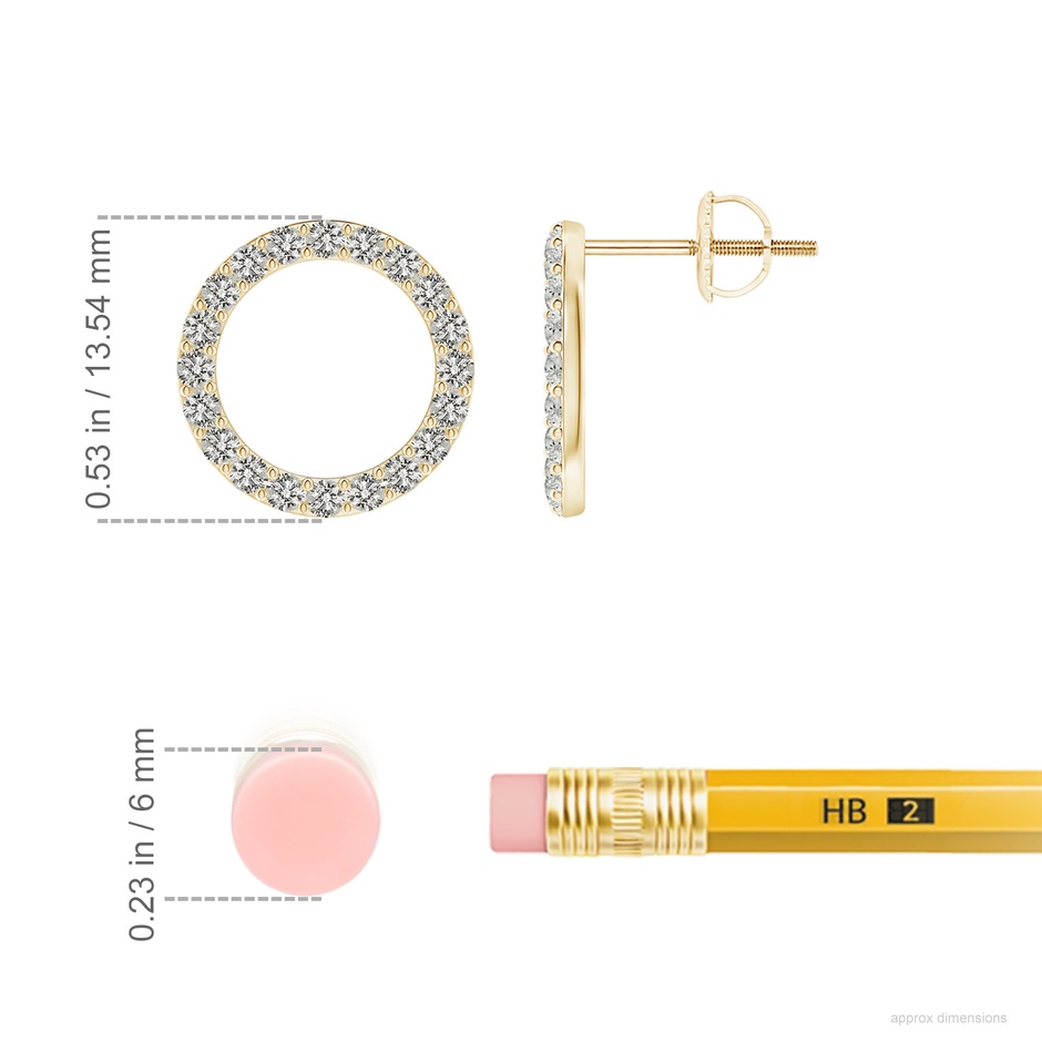 1.65mm KI3 Diamond Open Circle Stud Earrings in Yellow Gold ruler