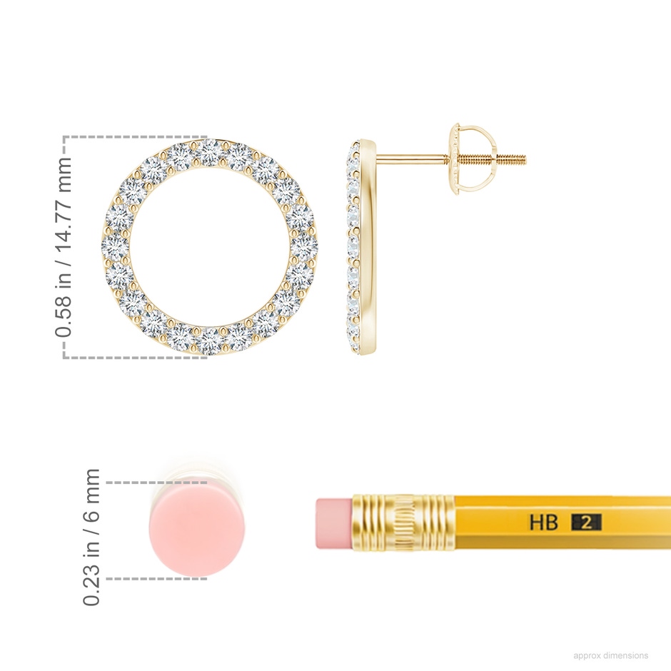 1.8mm GVS2 Diamond Open Circle Stud Earrings in Yellow Gold ruler