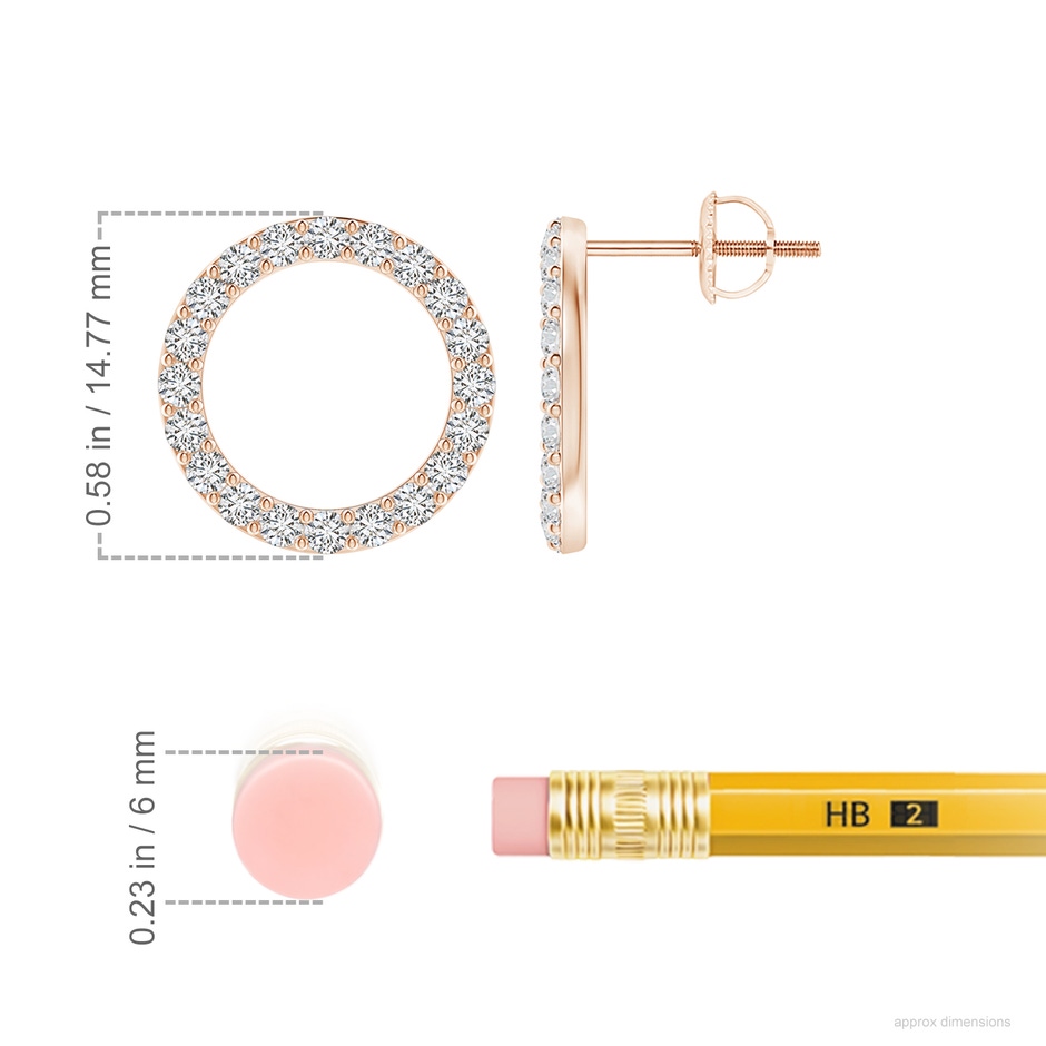 1.8mm HSI2 Diamond Open Circle Stud Earrings in Rose Gold ruler