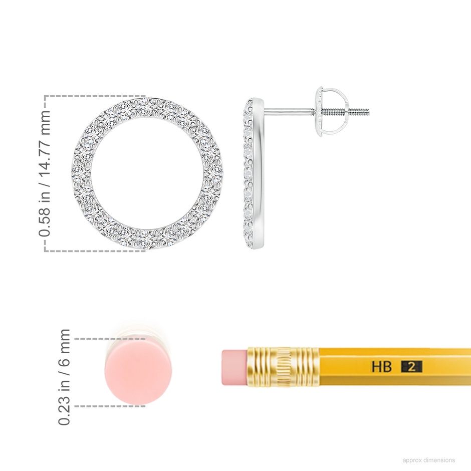 1.8mm HSI2 Diamond Open Circle Stud Earrings in White Gold ruler