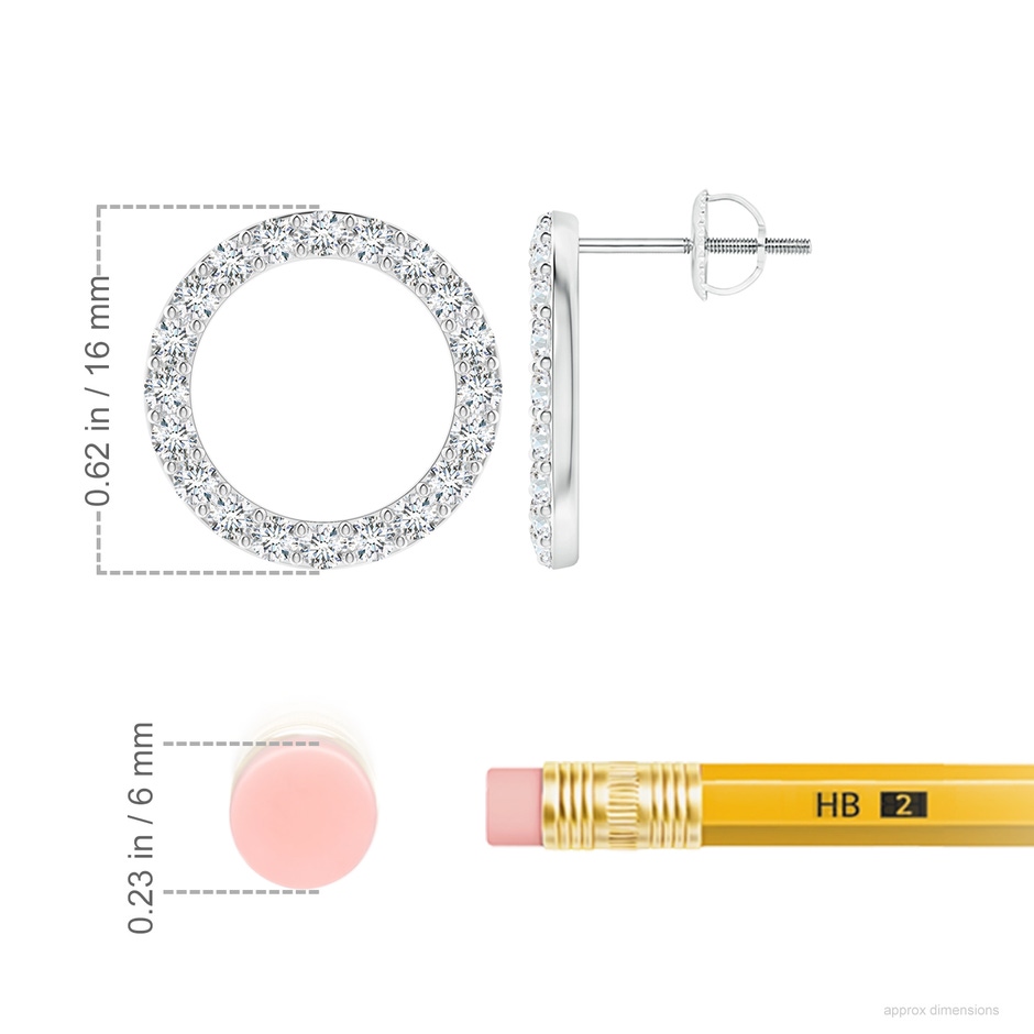 1.95mm GVS2 Diamond Open Circle Stud Earrings in P950 Platinum ruler