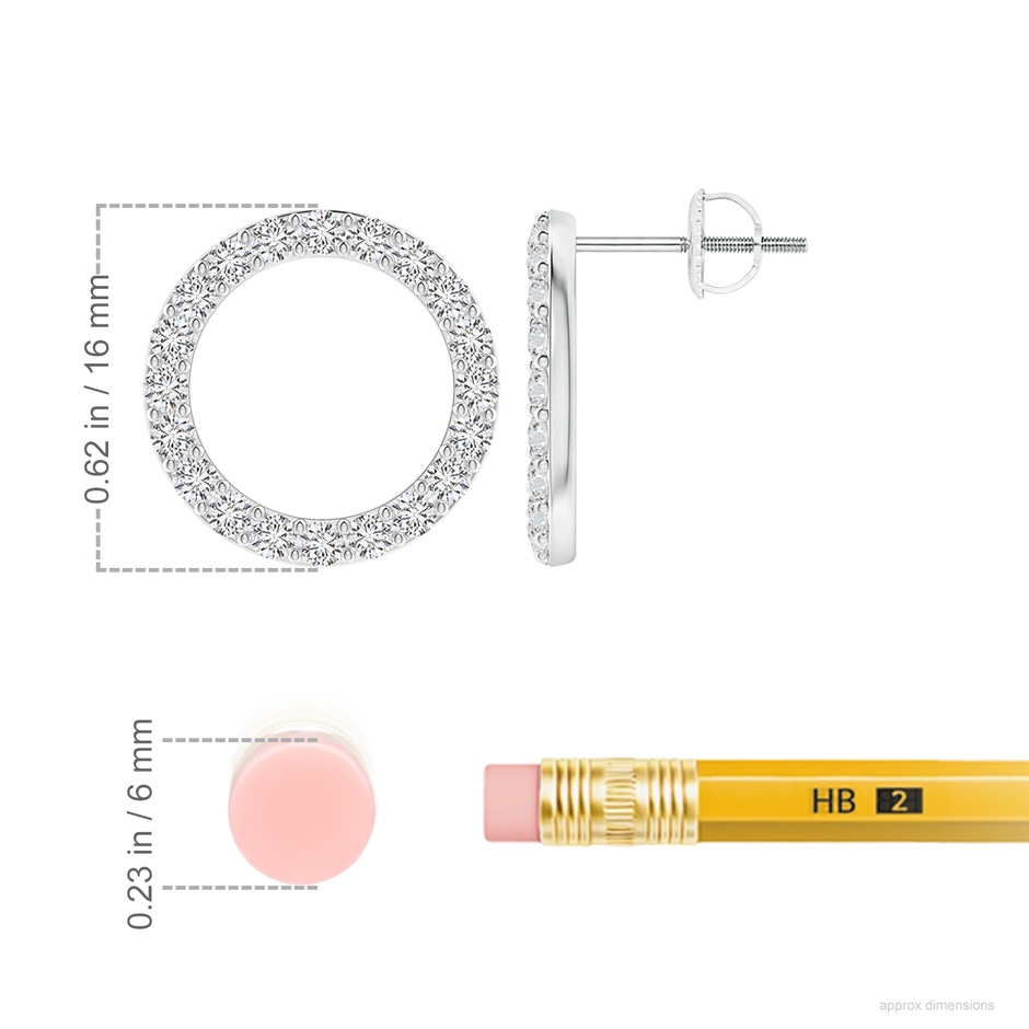 1.95mm HSI2 Diamond Open Circle Stud Earrings in White Gold ruler