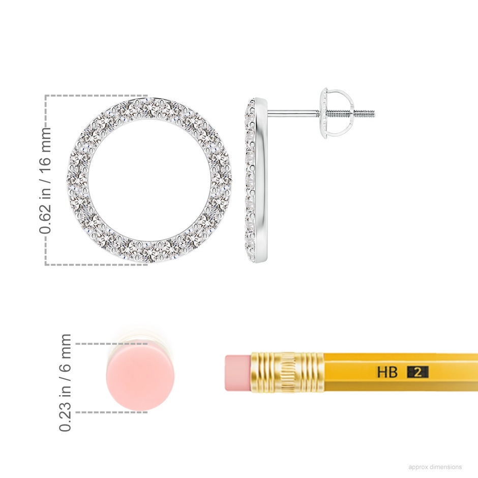 1.95mm IJI1I2 Diamond Open Circle Stud Earrings in 18K White Gold ruler