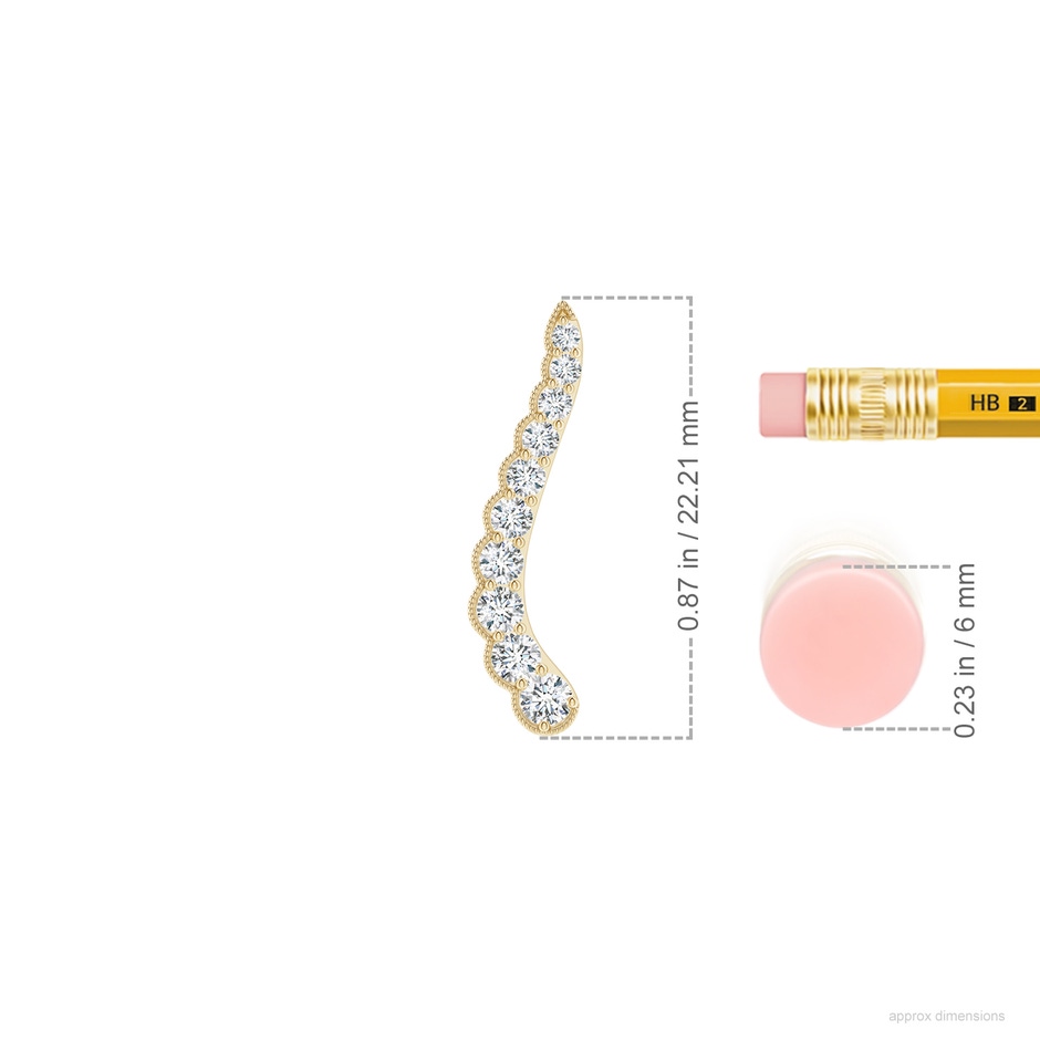 2.5mm GVS2 Diamond Wavy Ear Climbers with Milgrain in Yellow Gold ruler