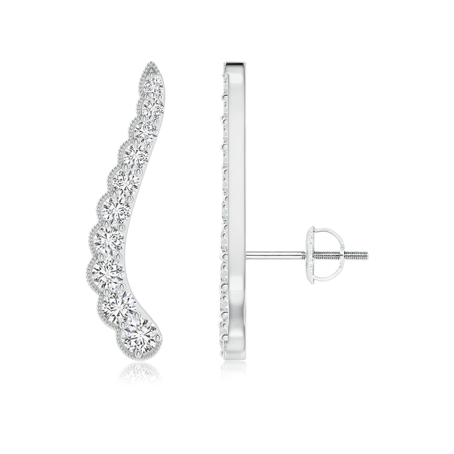 2.5mm HSI2 Diamond Wavy Ear Climbers with Milgrain in White Gold