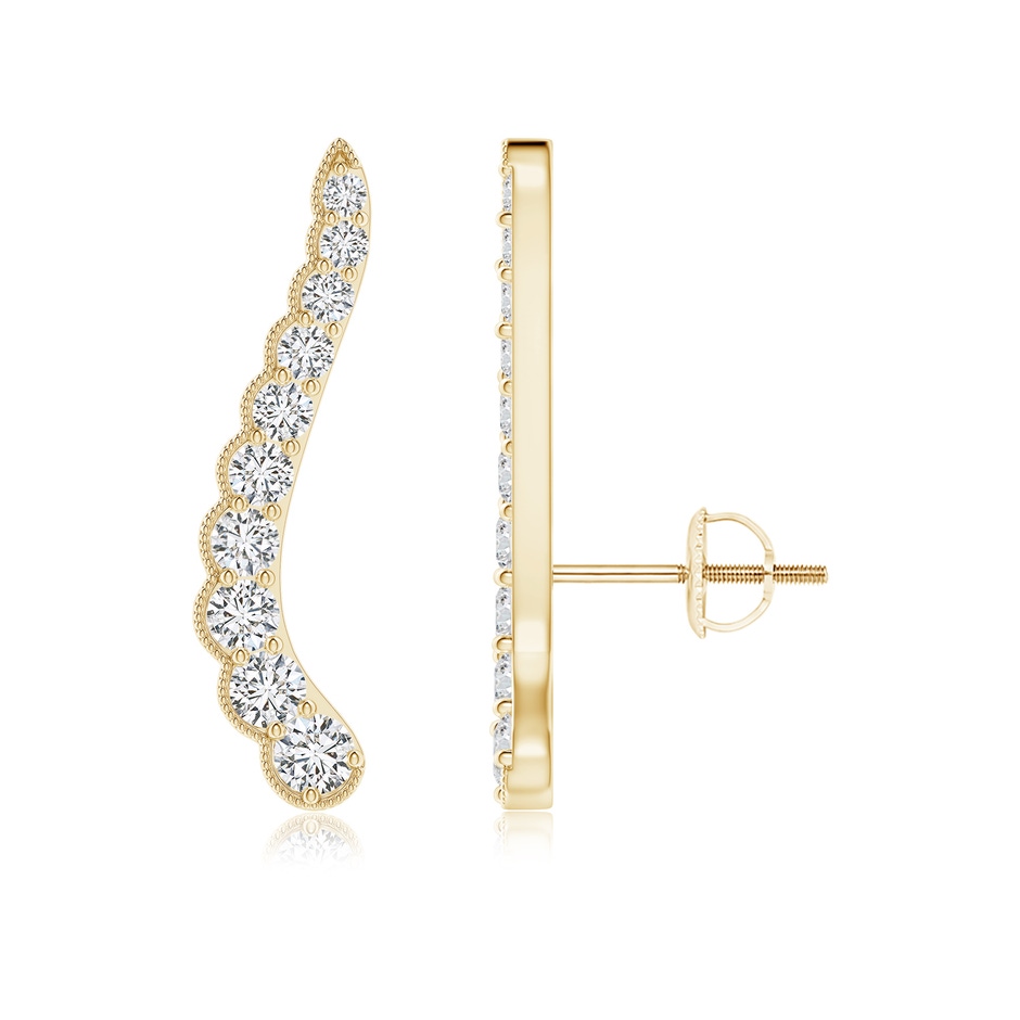 2.5mm HSI2 Diamond Wavy Ear Climbers with Milgrain in Yellow Gold 