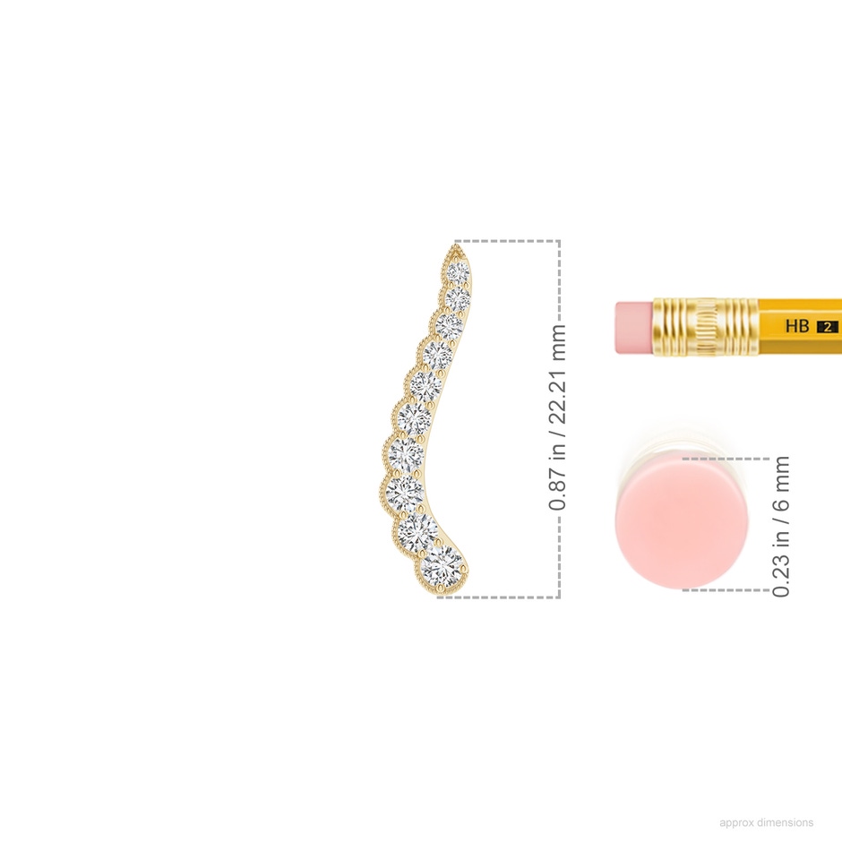 2.5mm HSI2 Diamond Wavy Ear Climbers with Milgrain in Yellow Gold ruler