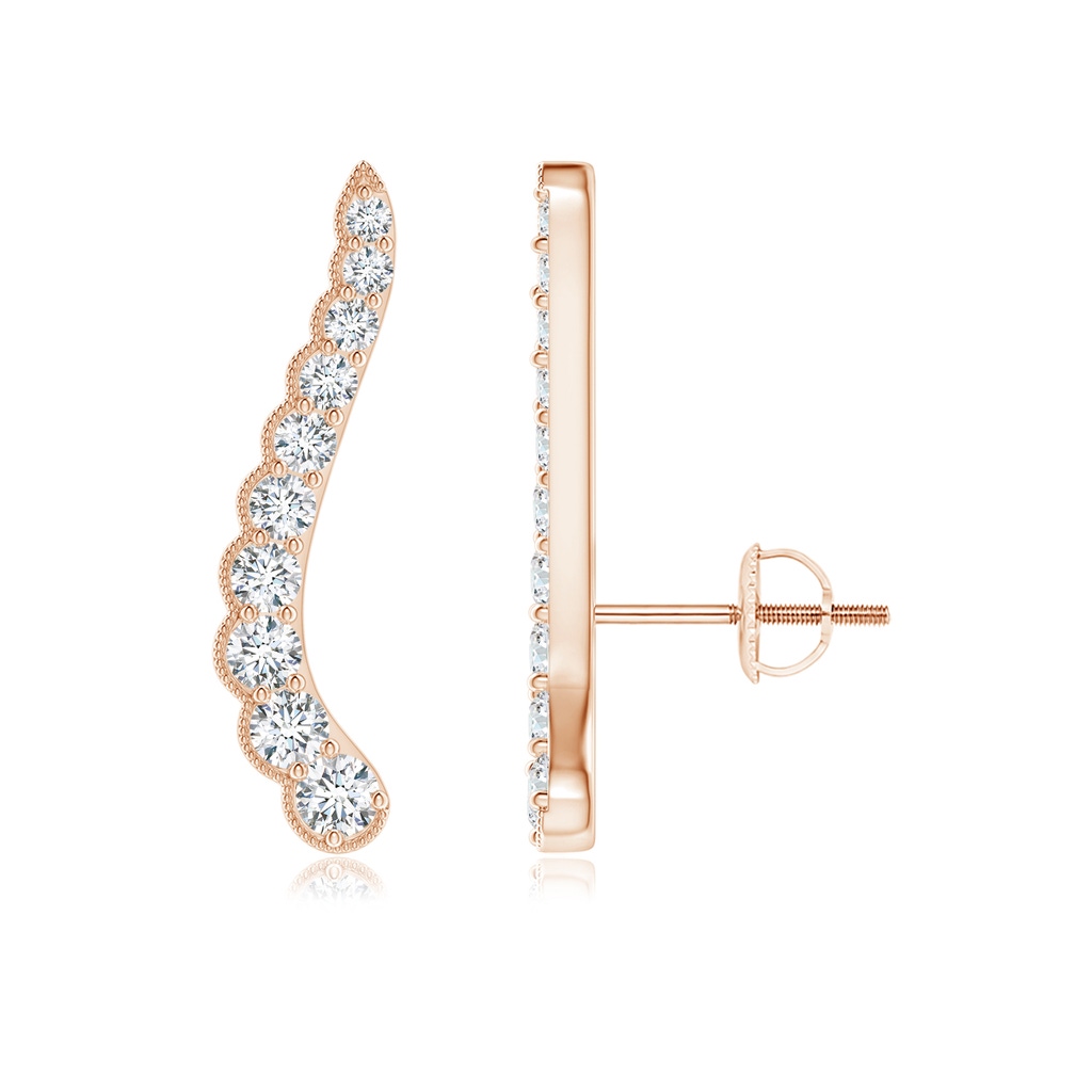 2mm GVS2 Diamond Wavy Ear Climbers with Milgrain in Rose Gold