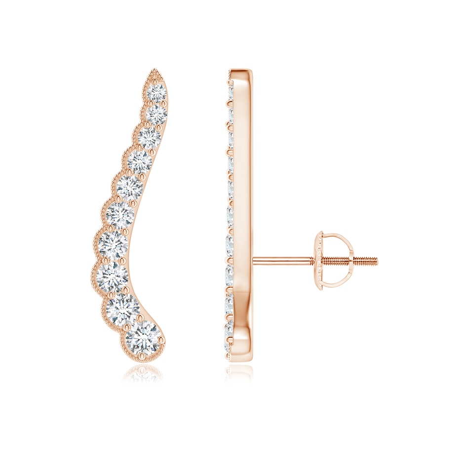 2mm GVS2 Diamond Wavy Ear Climbers with Milgrain in Rose Gold 