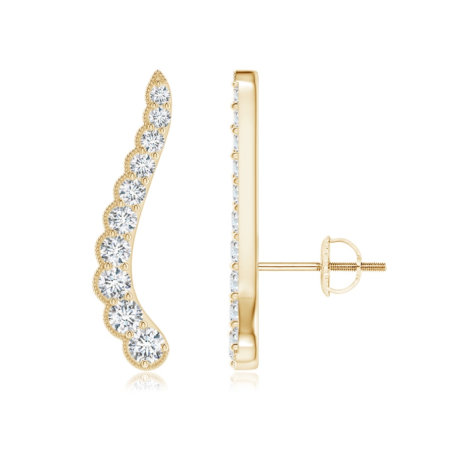 2mm GVS2 Diamond Wavy Ear Climbers with Milgrain in Yellow Gold 