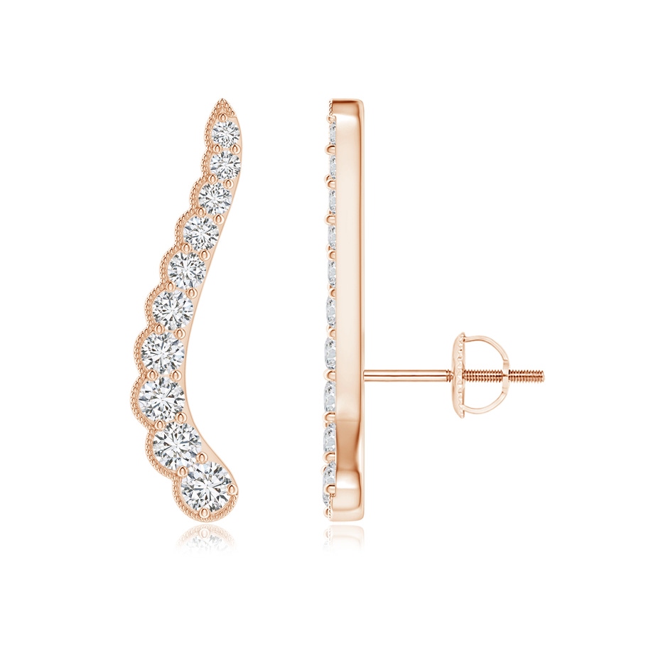 2mm HSI2 Diamond Wavy Ear Climbers with Milgrain in 18K Rose Gold 