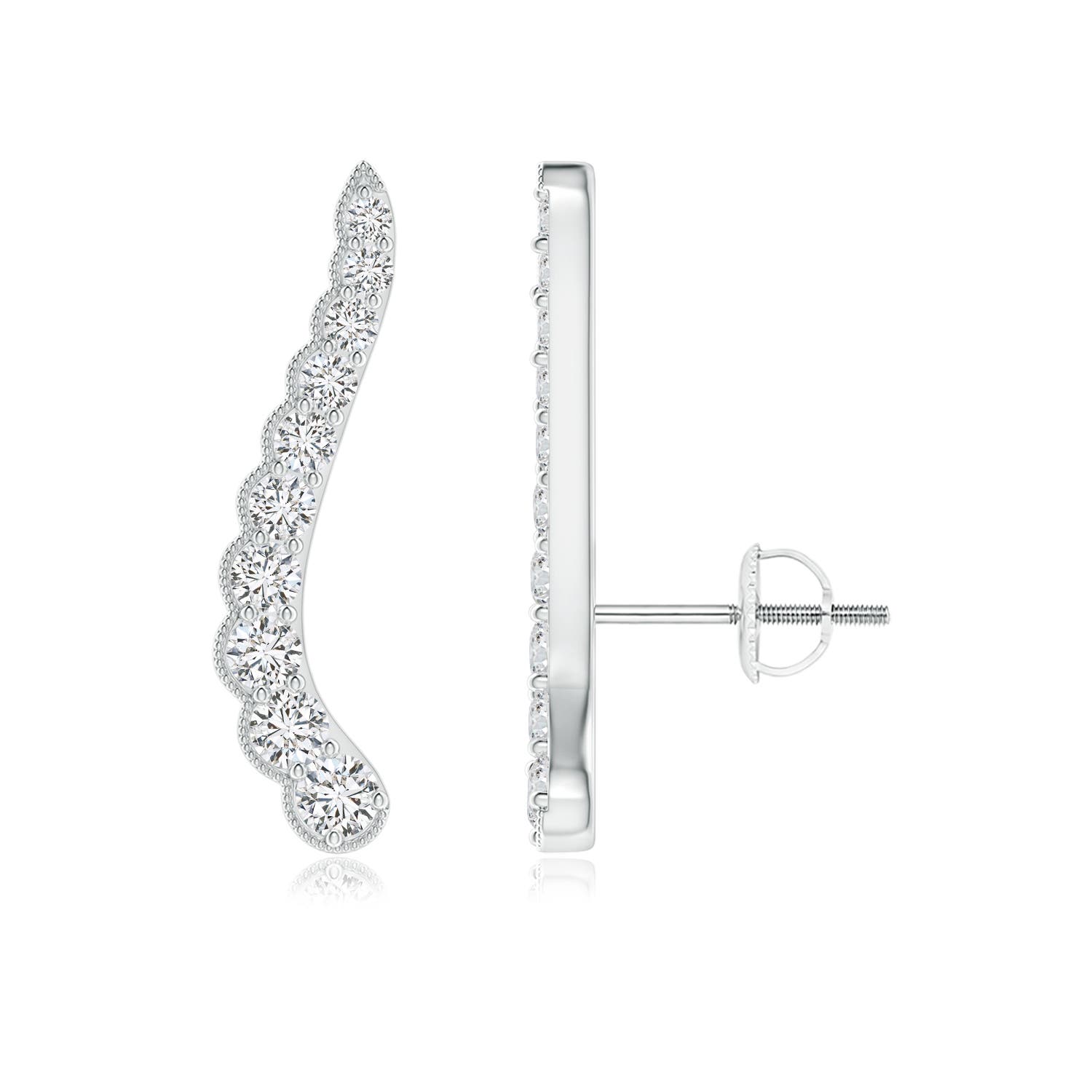2mm HSI2 Diamond Wavy Ear Climbers with Milgrain in 18K White Gold