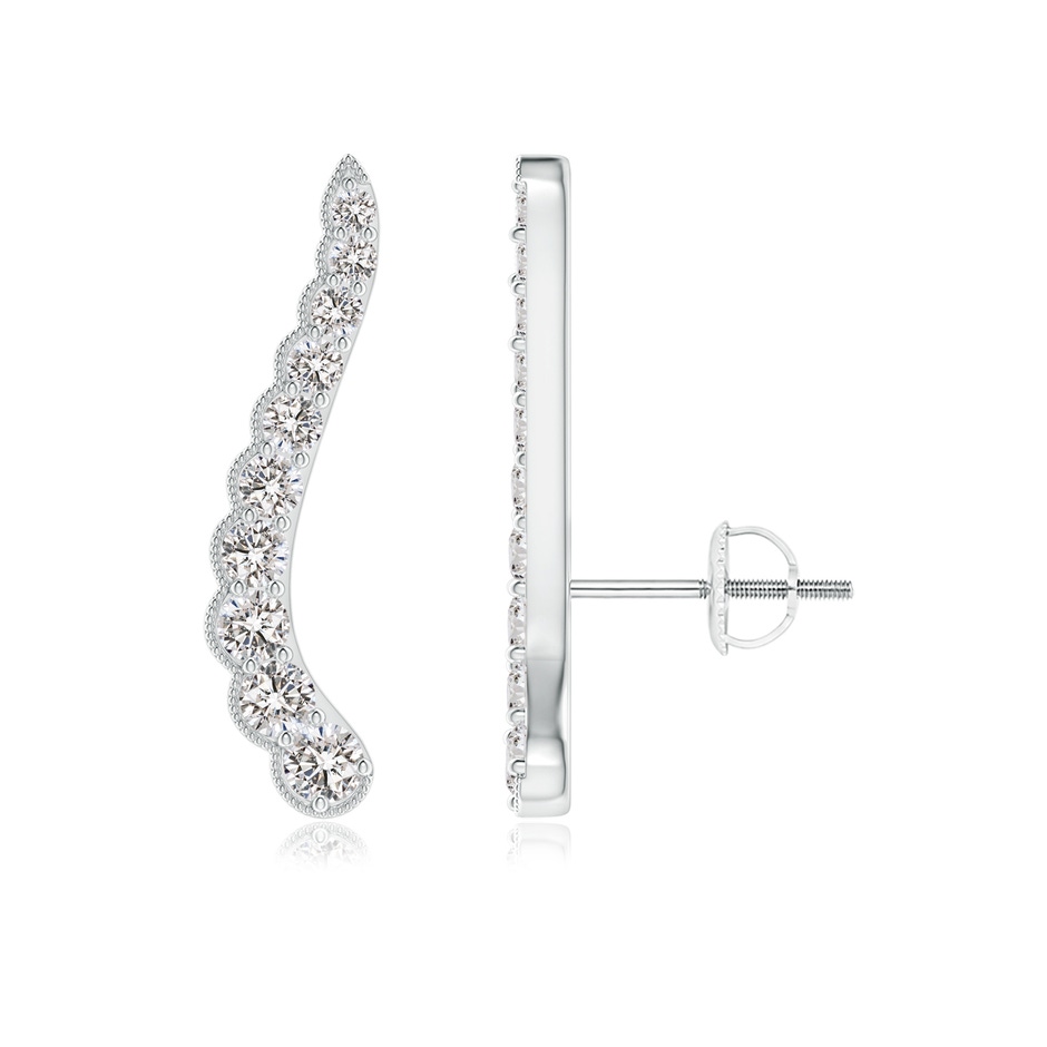 2mm IJI1I2 Diamond Wavy Ear Climbers with Milgrain in 18K White Gold 