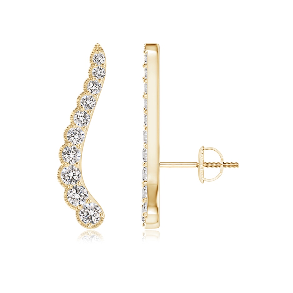 2mm IJI1I2 Diamond Wavy Ear Climbers with Milgrain in 18K Yellow Gold 
