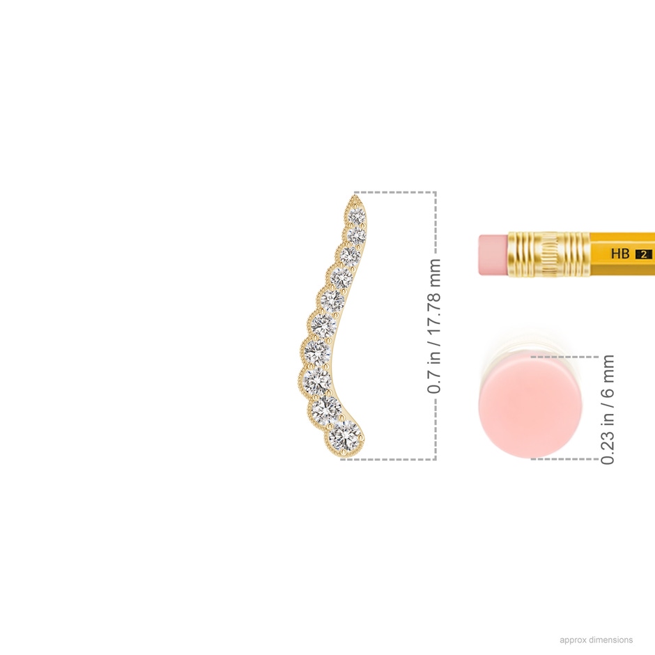 2mm IJI1I2 Diamond Wavy Ear Climbers with Milgrain in 18K Yellow Gold ruler