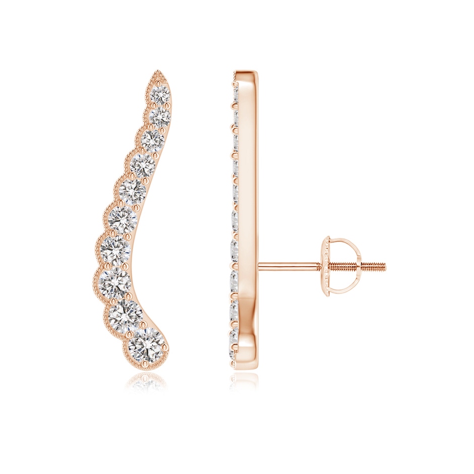 2mm IJI1I2 Diamond Wavy Ear Climbers with Milgrain in Rose Gold 