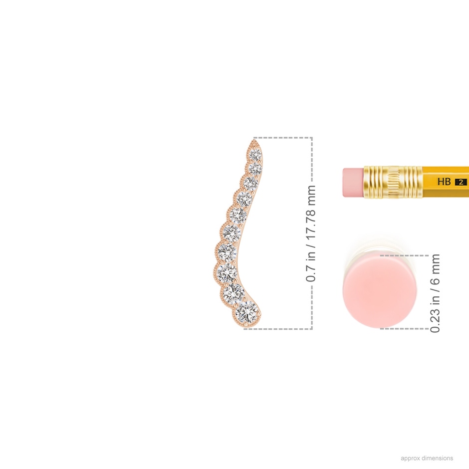 2mm IJI1I2 Diamond Wavy Ear Climbers with Milgrain in Rose Gold ruler