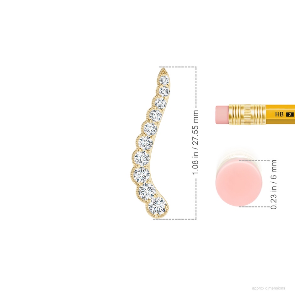 3.1mm GVS2 Diamond Wavy Ear Climbers with Milgrain in Yellow Gold ruler