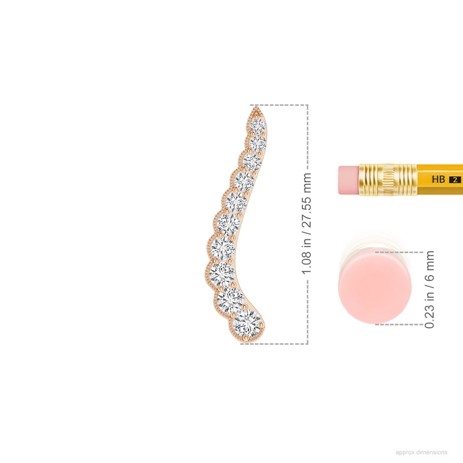 3.1mm HSI2 Diamond Wavy Ear Climbers with Milgrain in Rose Gold ruler