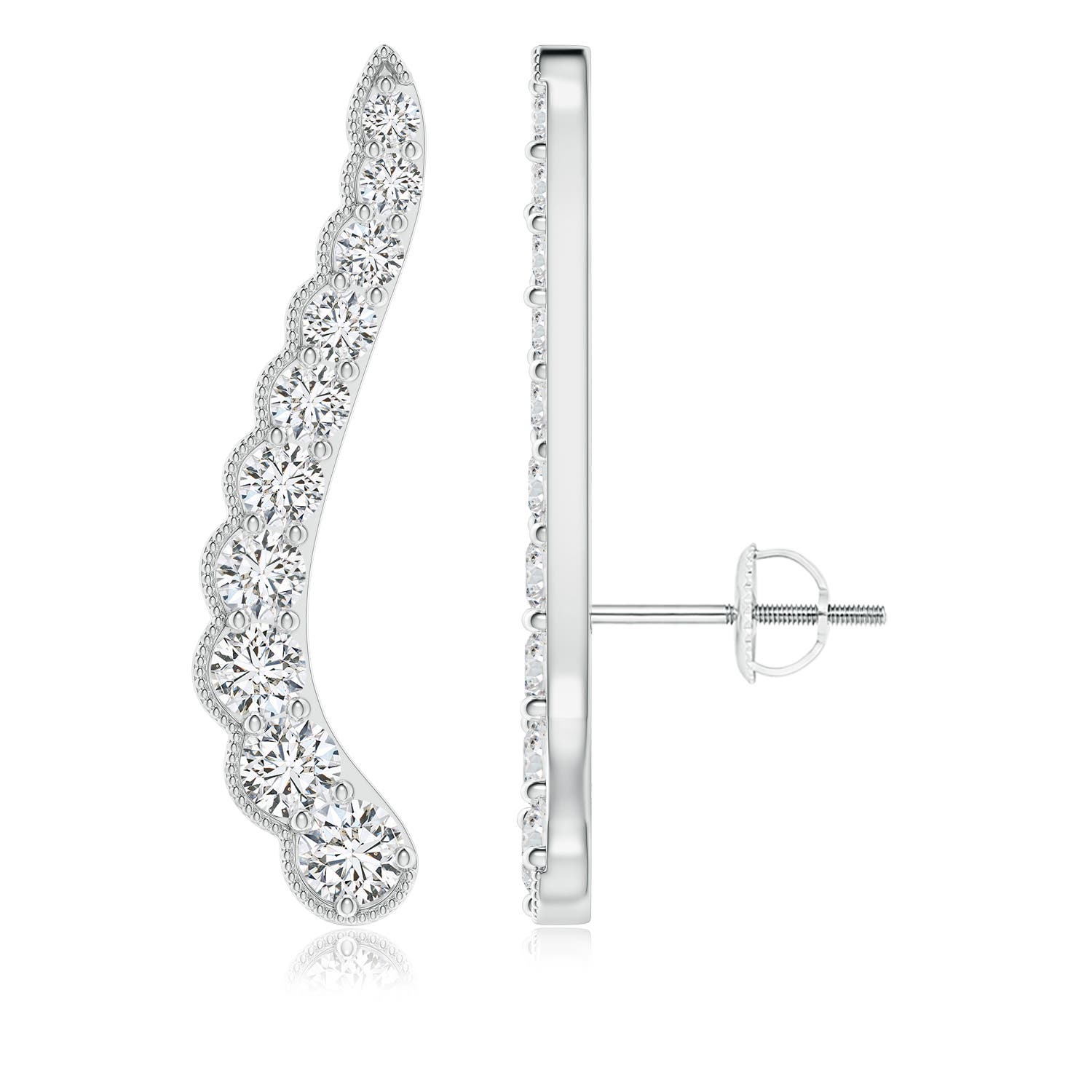 3.1mm HSI2 Diamond Wavy Ear Climbers with Milgrain in White Gold