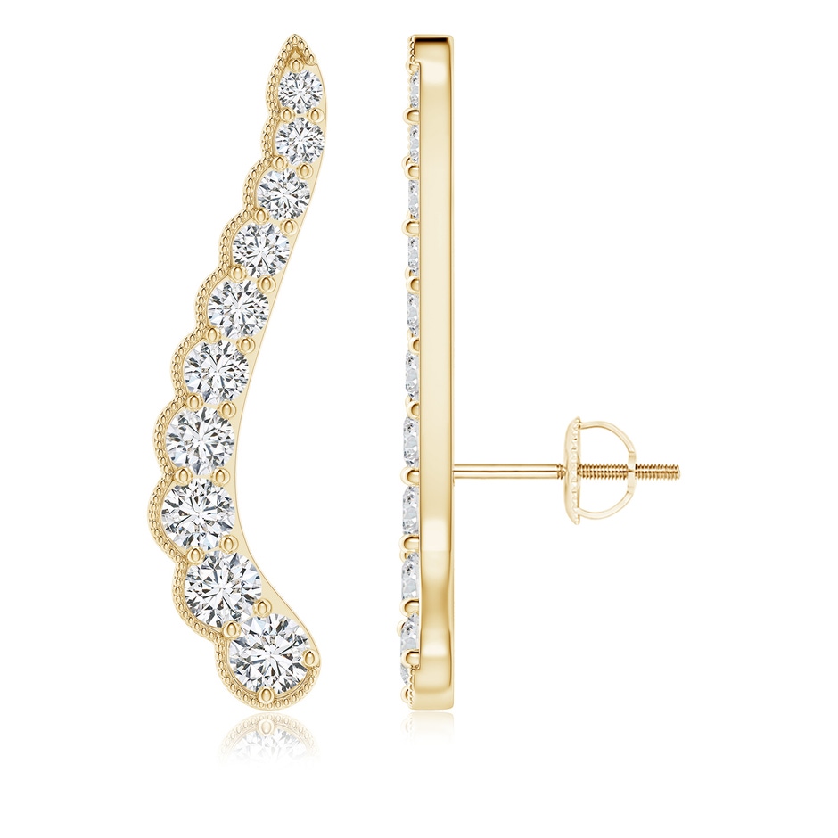 3.1mm HSI2 Diamond Wavy Ear Climbers with Milgrain in Yellow Gold 