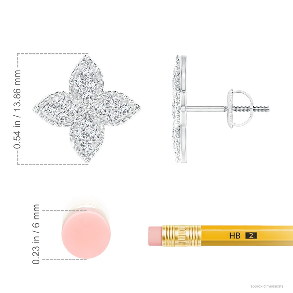 1.4mm GVS2 Pave-Set Diamond Four-Petal Floral Stud Earrings in P950 Platinum ruler