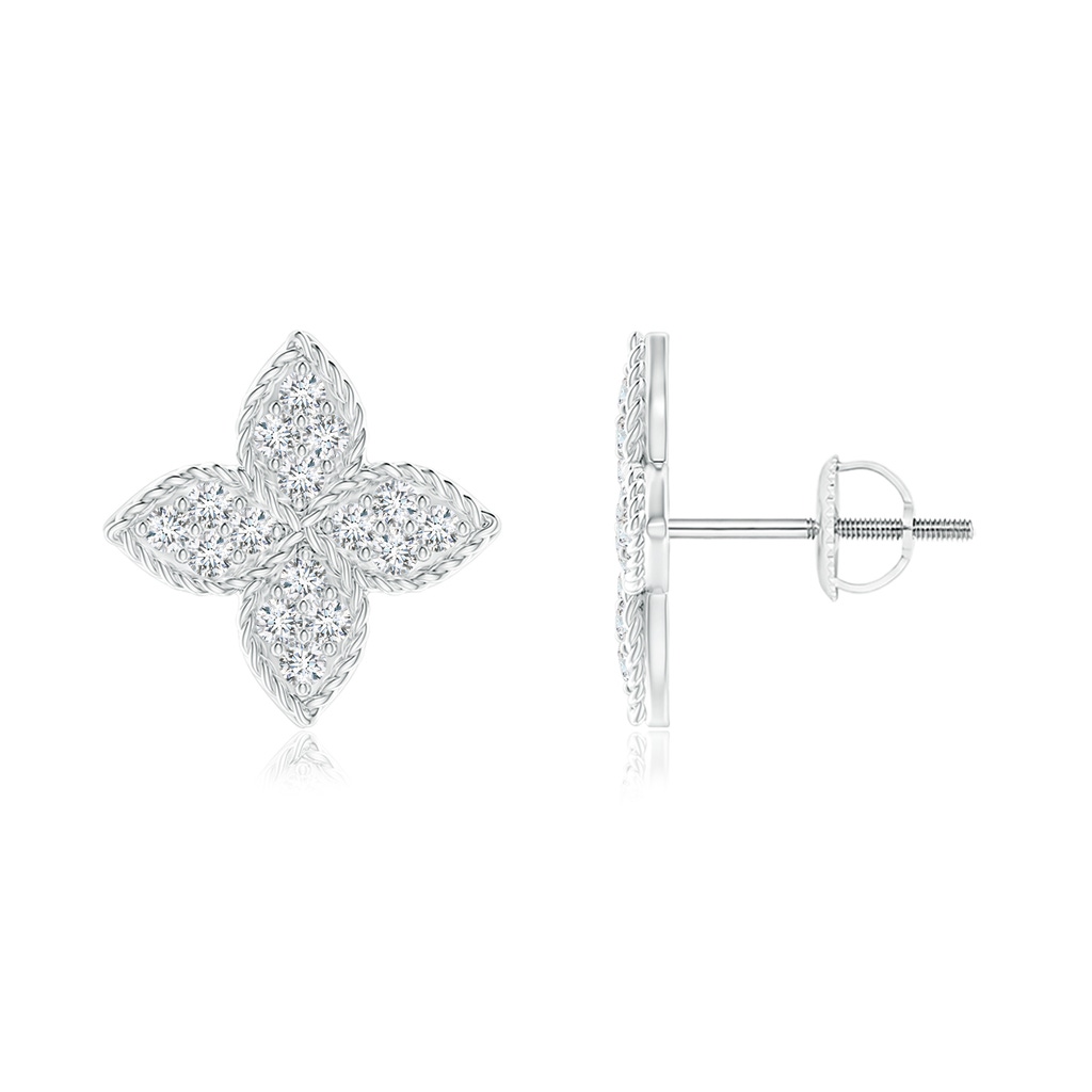 1.4mm GVS2 Pave-Set Diamond Four-Petal Floral Stud Earrings in White Gold