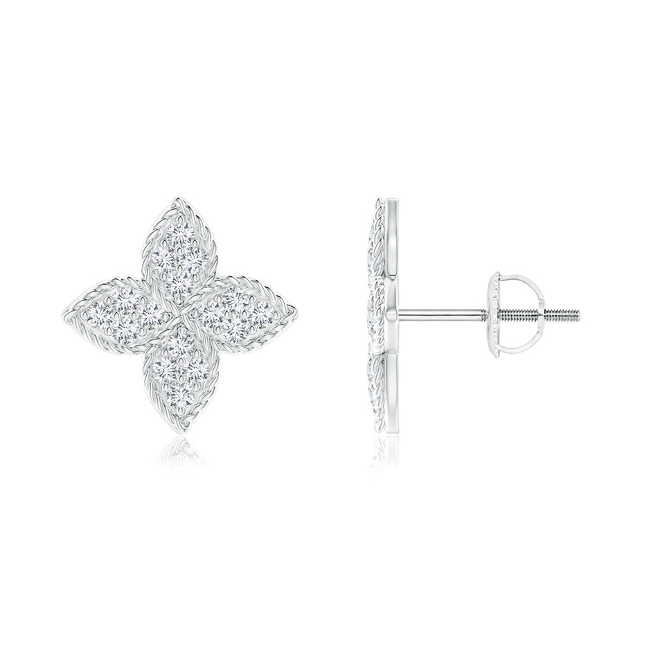 1.4mm GVS2 Pave-Set Diamond Four-Petal Floral Stud Earrings in White Gold 