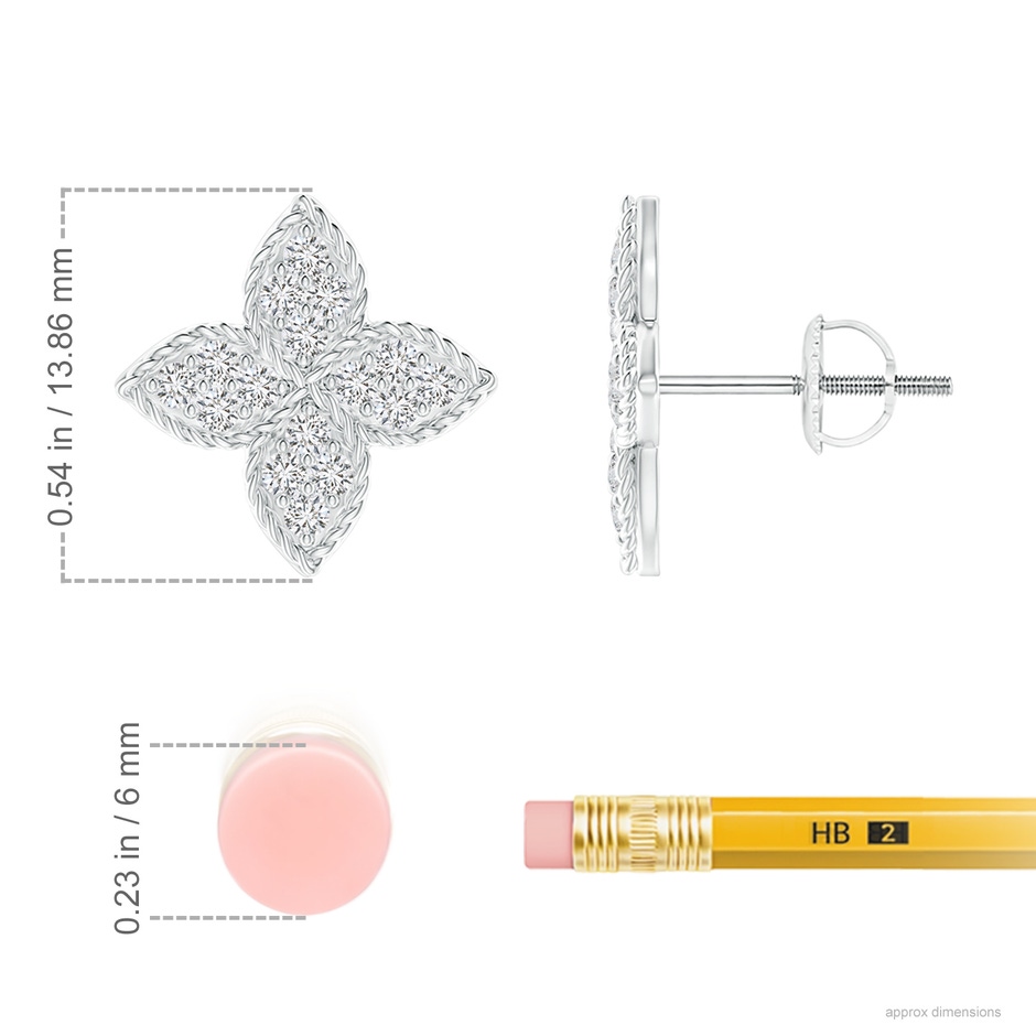 1.4mm HSI2 Pave-Set Diamond Four-Petal Floral Stud Earrings in P950 Platinum ruler