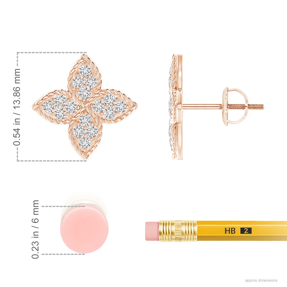 1.4mm HSI2 Pave-Set Diamond Four-Petal Floral Stud Earrings in Rose Gold ruler