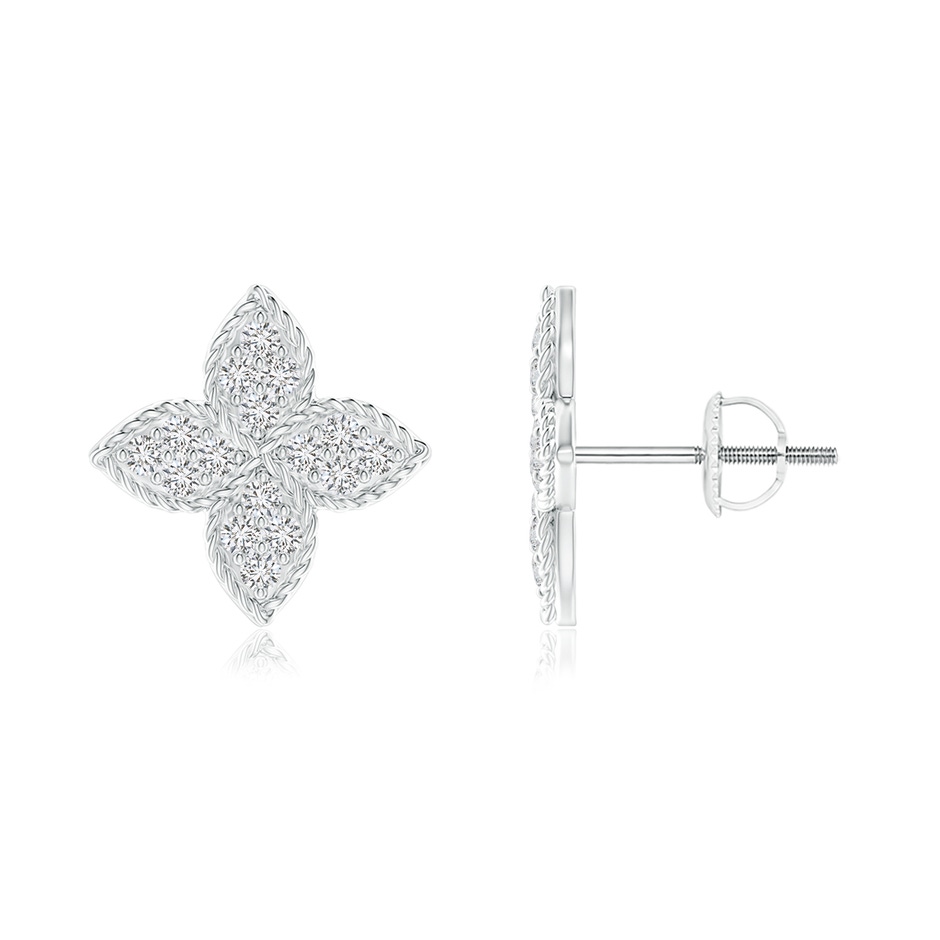 1.4mm HSI2 Pave-Set Diamond Four-Petal Floral Stud Earrings in White Gold 