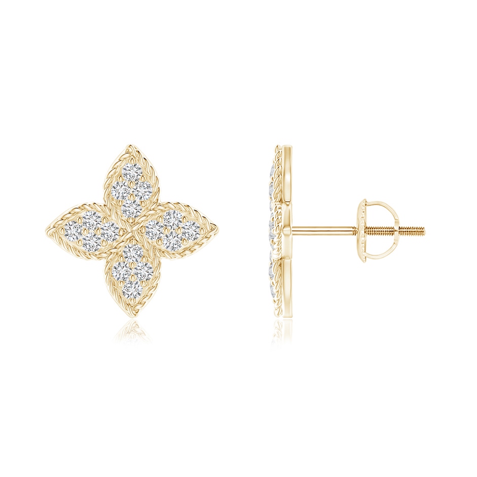 1.4mm HSI2 Pave-Set Diamond Four-Petal Floral Stud Earrings in Yellow Gold 