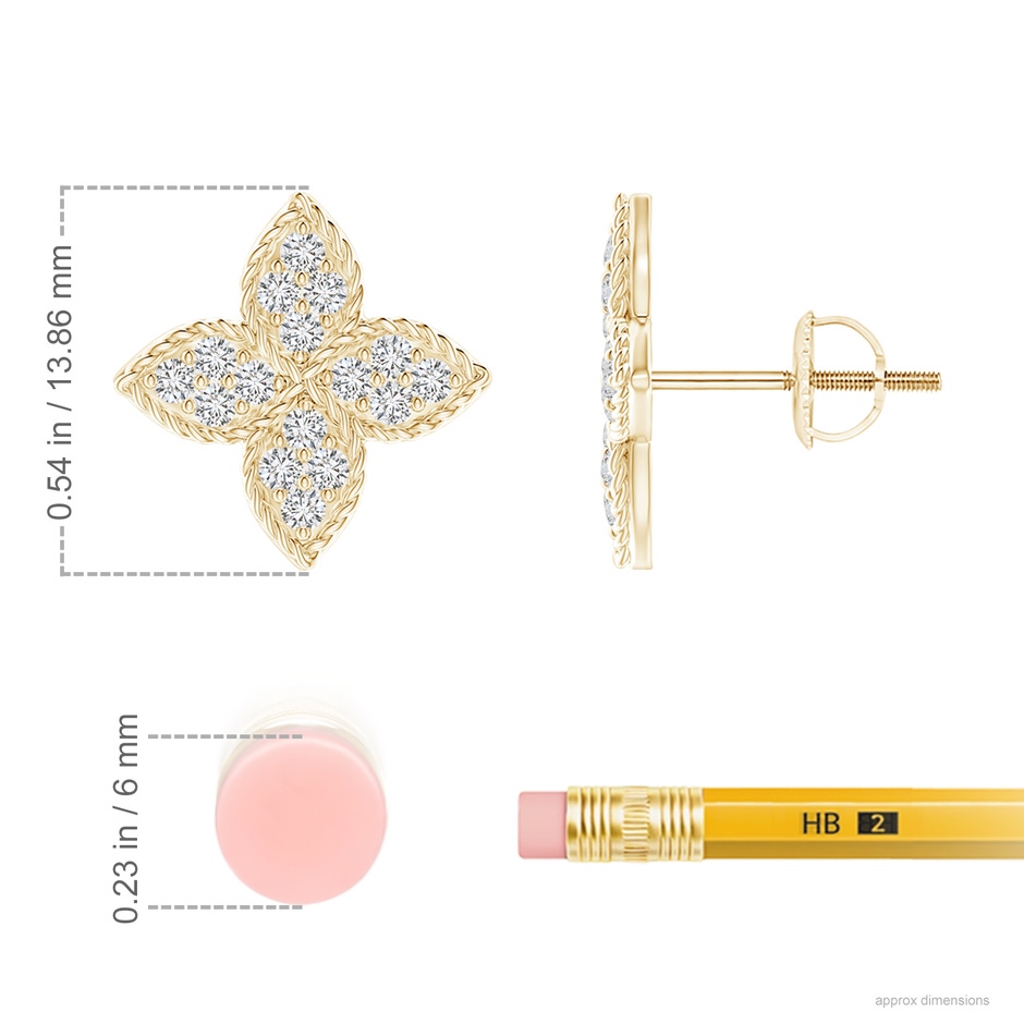1.4mm HSI2 Pave-Set Diamond Four-Petal Floral Stud Earrings in Yellow Gold ruler