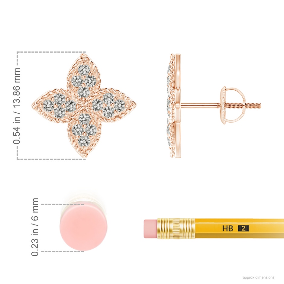 1.4mm KI3 Pave-Set Diamond Four-Petal Floral Stud Earrings in Rose Gold ruler