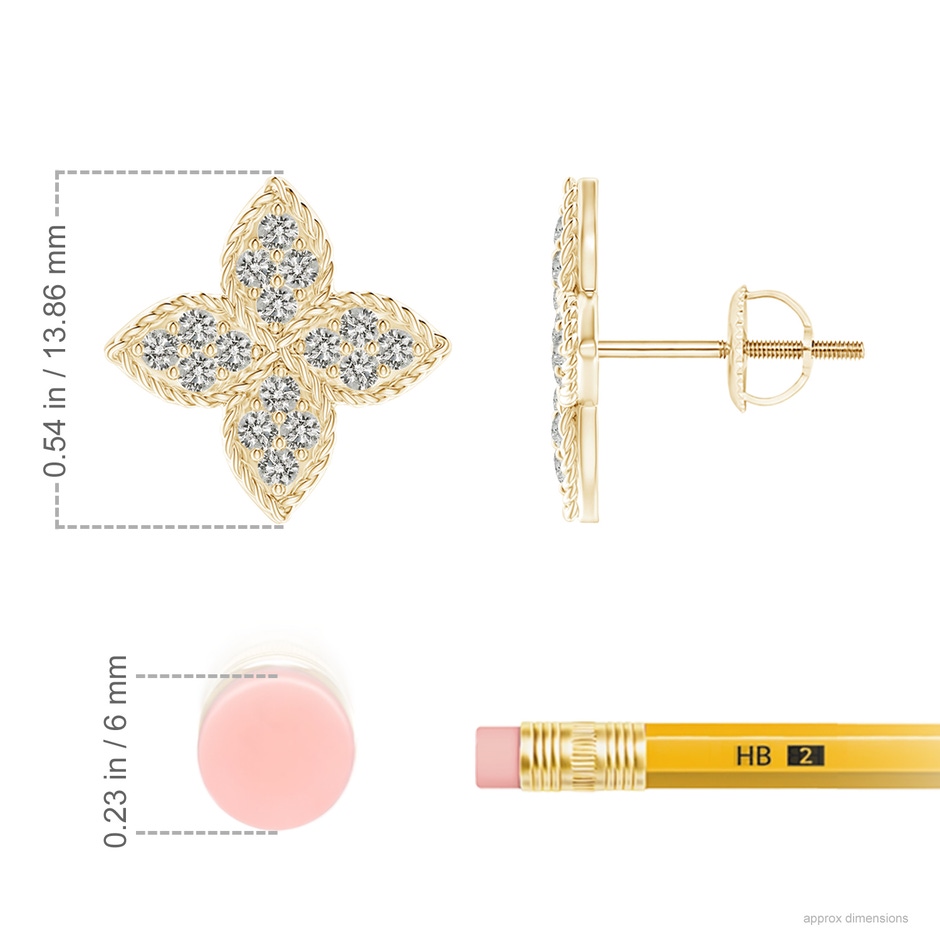 1.4mm KI3 Pave-Set Diamond Four-Petal Floral Stud Earrings in Yellow Gold ruler