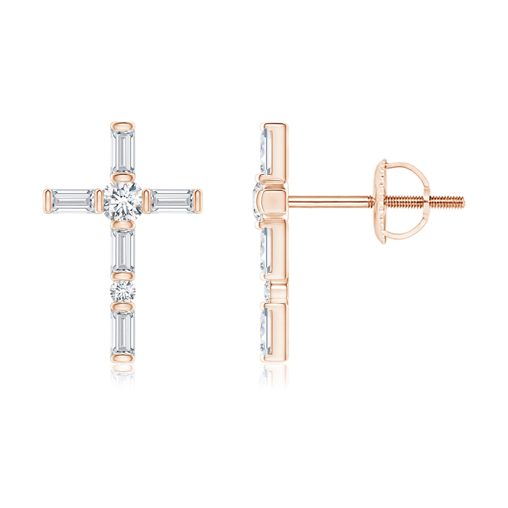 2.5x1.25mm GVS2 Bar-Set Baguette Diamond Cross Stud Earrings in Rose Gold