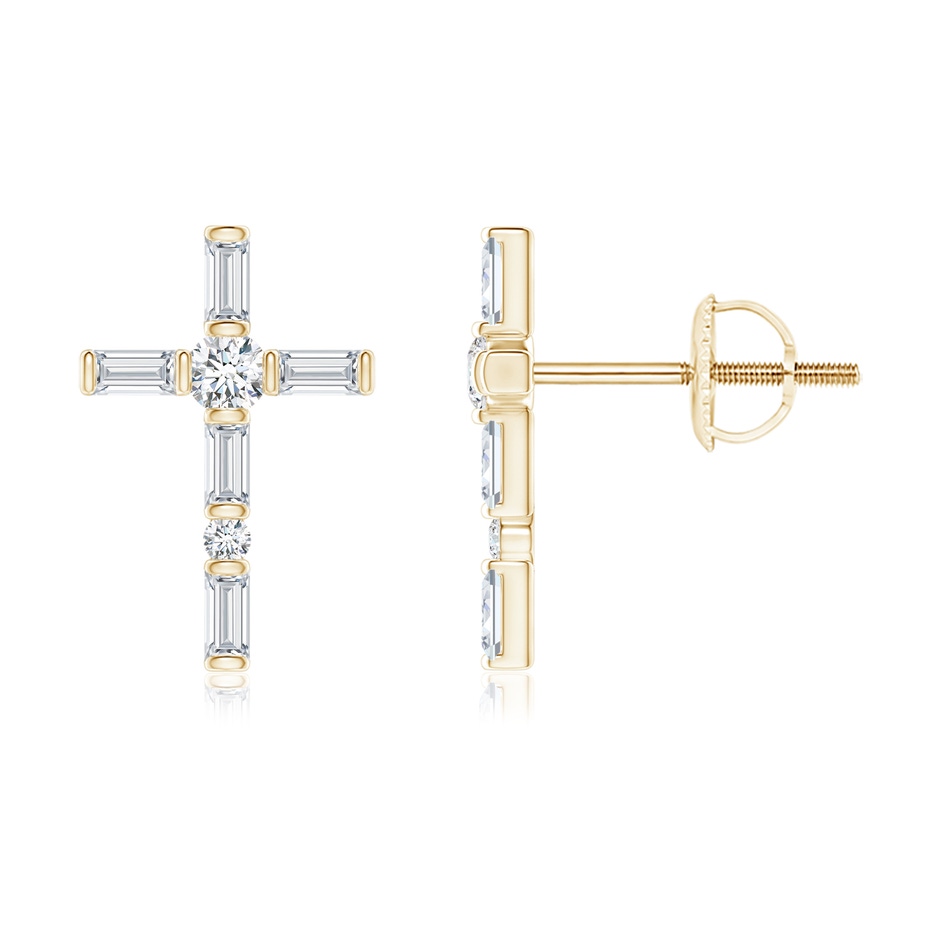 2.5x1.25mm GVS2 Bar-Set Baguette Diamond Cross Stud Earrings in Yellow Gold 