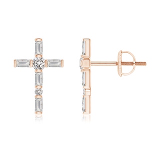 2.5x1.25mm IJI1I2 Bar-Set Baguette Diamond Cross Stud Earrings in 10K Rose Gold