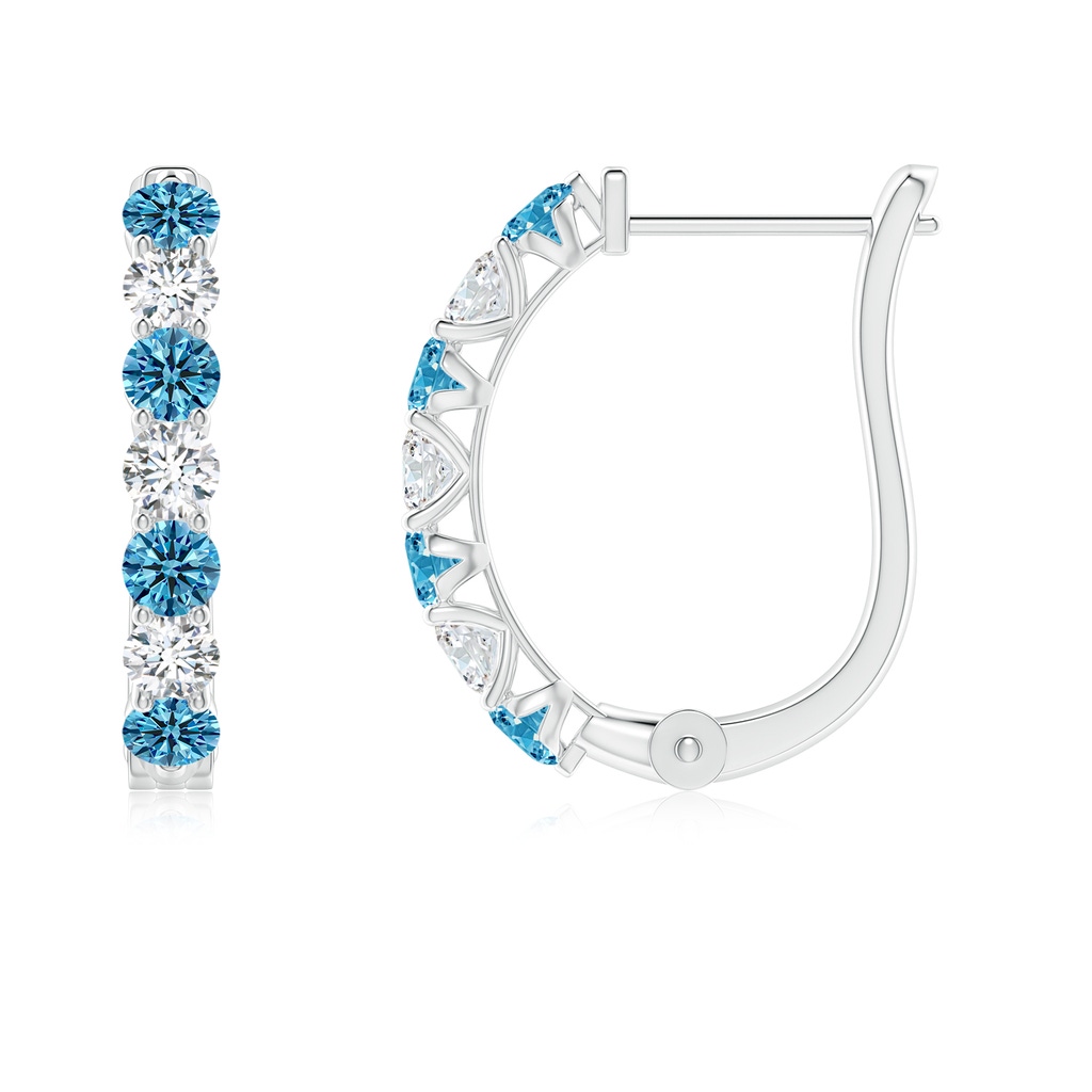 2.5mm AAAA Fancy Intense Blue and White Diamond Huggie Hoop Earrings in P950 Platinum