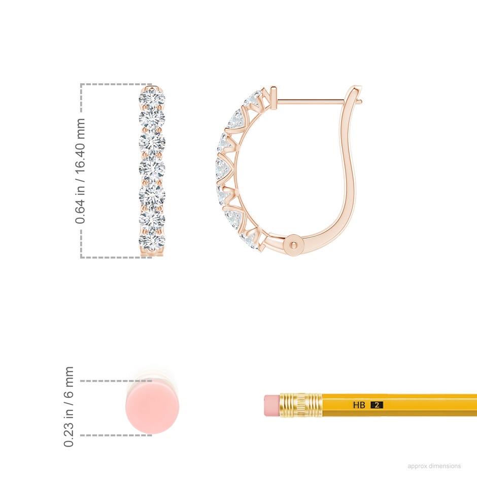 2.5mm GVS2 Diamond Huggie Hoop Earrings in Rose Gold ruler
