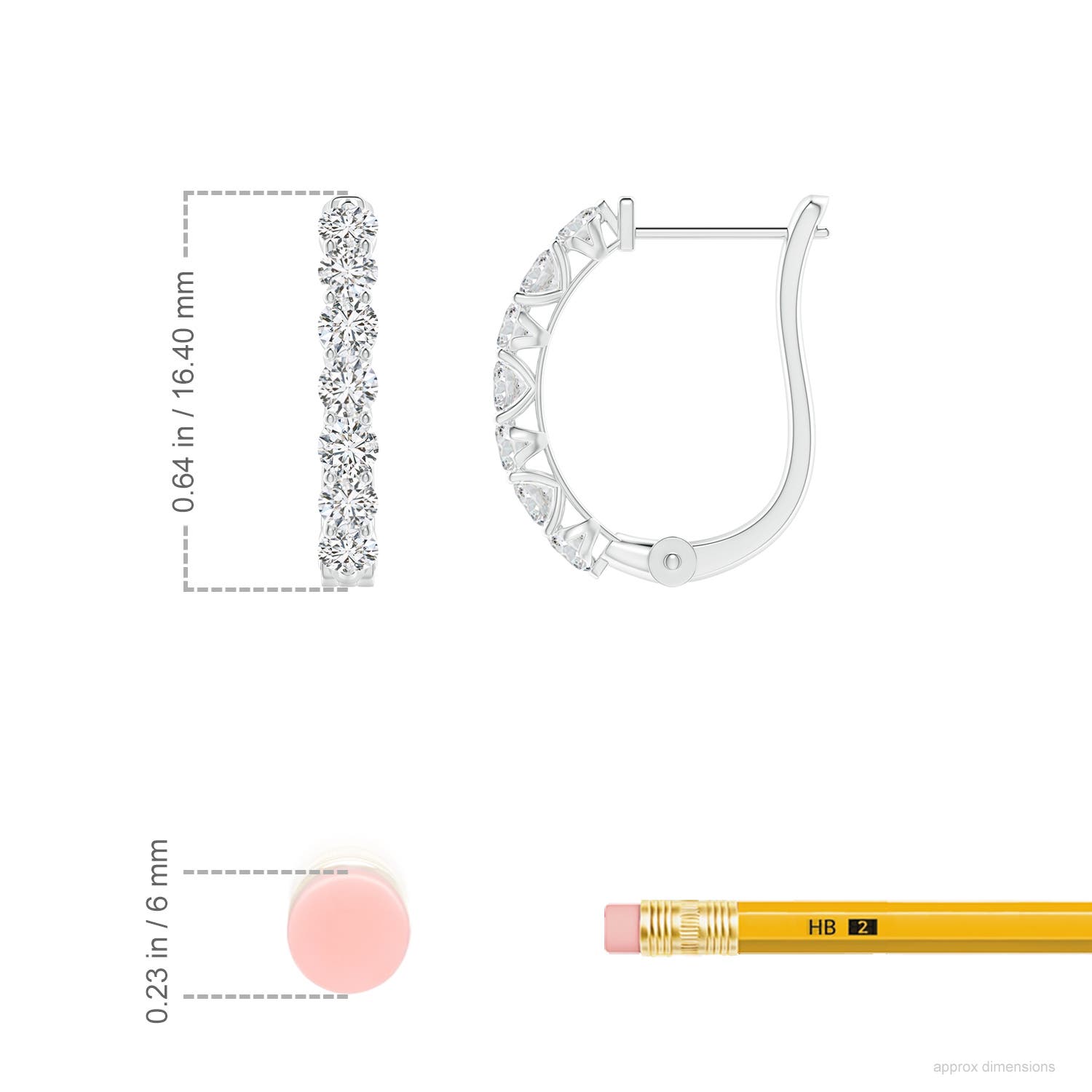 2.5mm HSI2 Diamond Huggie Hoop Earrings in P950 Platinum - ruler