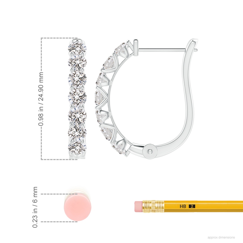 3.4mm IJI1I2 Diamond Huggie Hoop Earrings in White Gold ruler