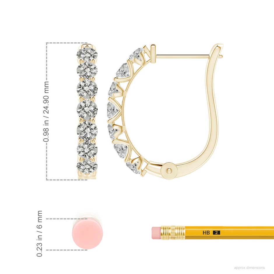 3.4mm KI3 Diamond Huggie Hoop Earrings in 18K Yellow Gold ruler